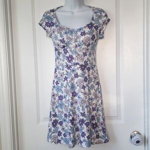 Retro Babydoll Milkmaid Floral Dress Y2K 90S Sweetheart White Purple Blue XS